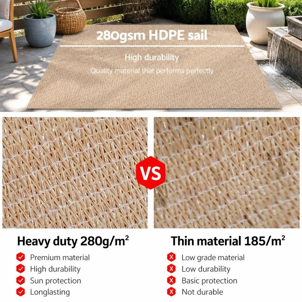 Shade Sail Sand 5x5m Square UV Protection Outdoor Patio Pool Deck Sunshade Cloth