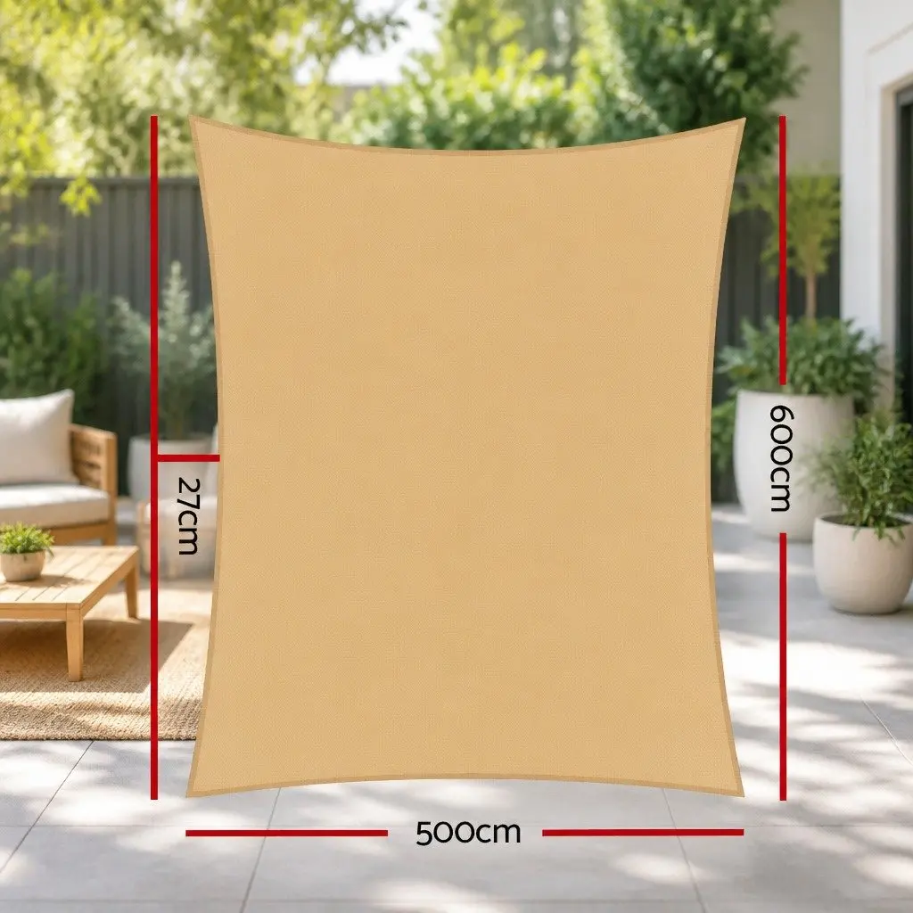 Shade Sail Sand 5x6m Rectangle Breathable UV Protection Outdoor