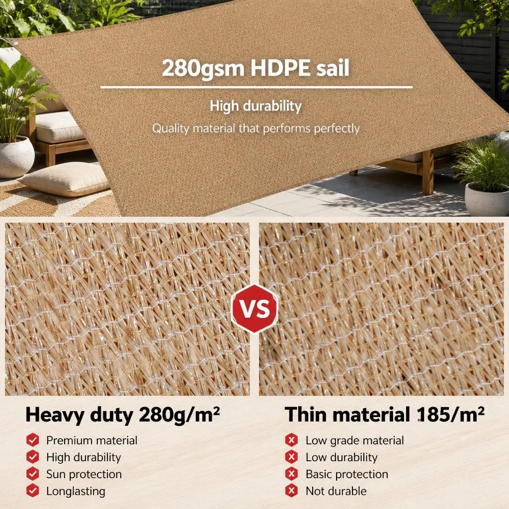 Shade Sail Sand 5x6m Rectangle Breathable UV Protection Outdoor