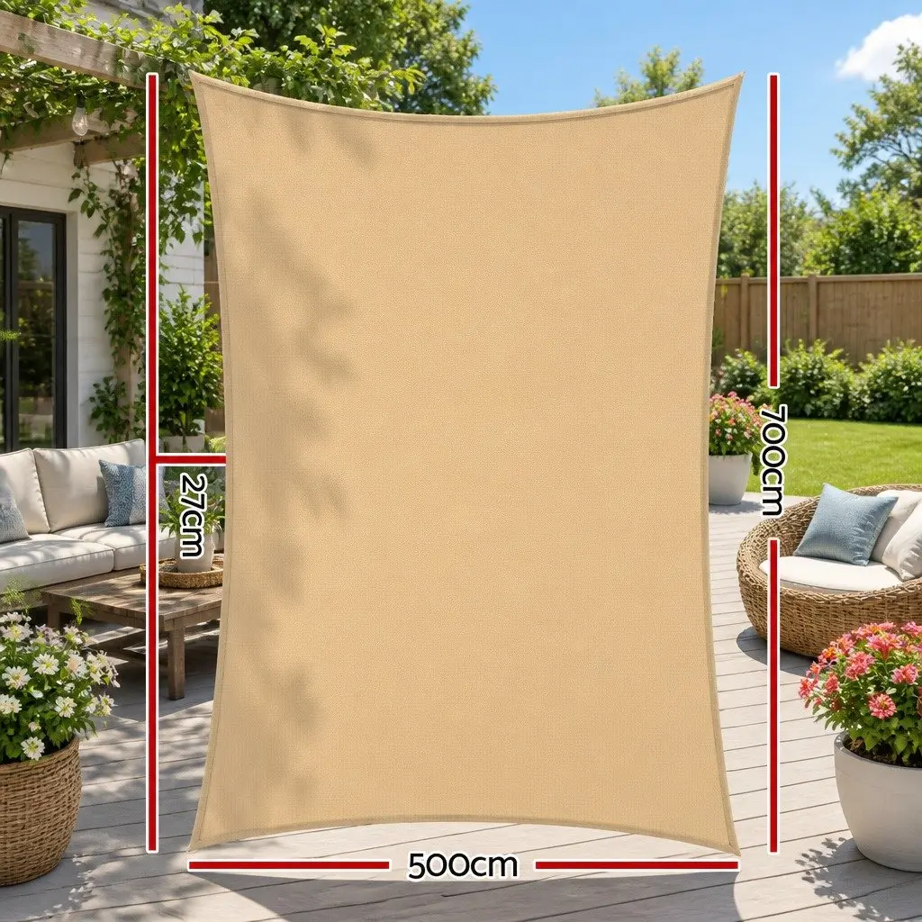Rectangle Shade Sail Sand Beige 5x7m Commercial Grade UV Protection