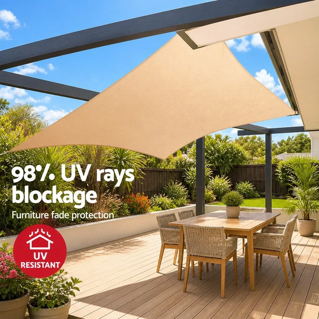 Rectangle Shade Sail Sand Beige 5x7m Commercial Grade UV Protection