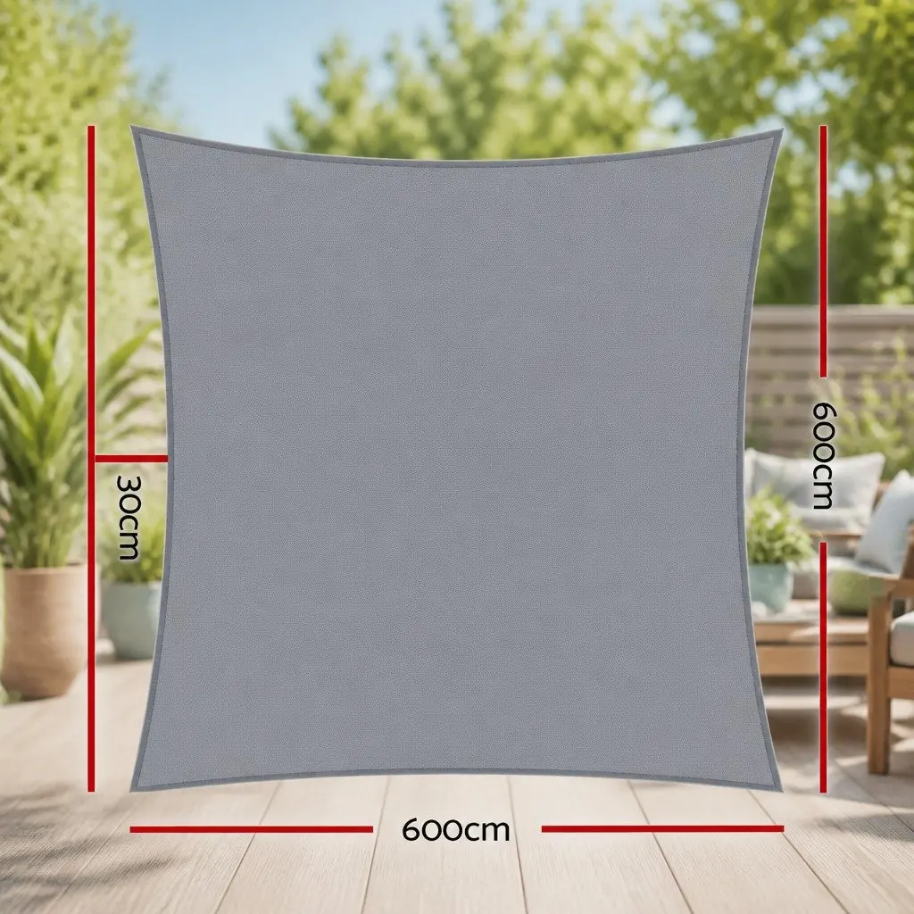 Shade Sail Grey Rectangle 6x6m 280GSM UV Block Outdoor Protection