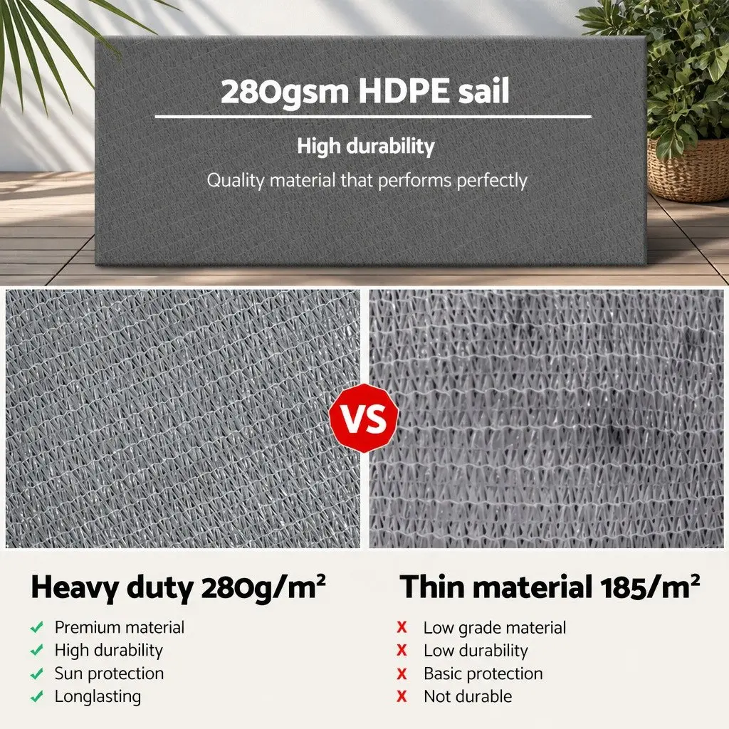 Shade Sail Grey Rectangle 6x6m 280GSM UV Block Outdoor Protection