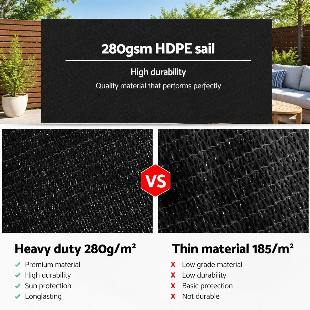 Shade Sail Black 6x8m Rectangle 280GSM UV Blocking Outdoor Patio Pool Sunshade Cloth
