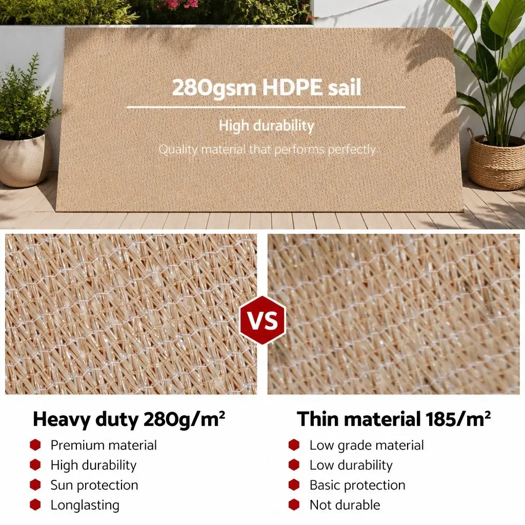 Rectangle Shade Sail Sand 6x8m 280GSM UV Protection Outdoor Patio Pool Sunshade Cloth