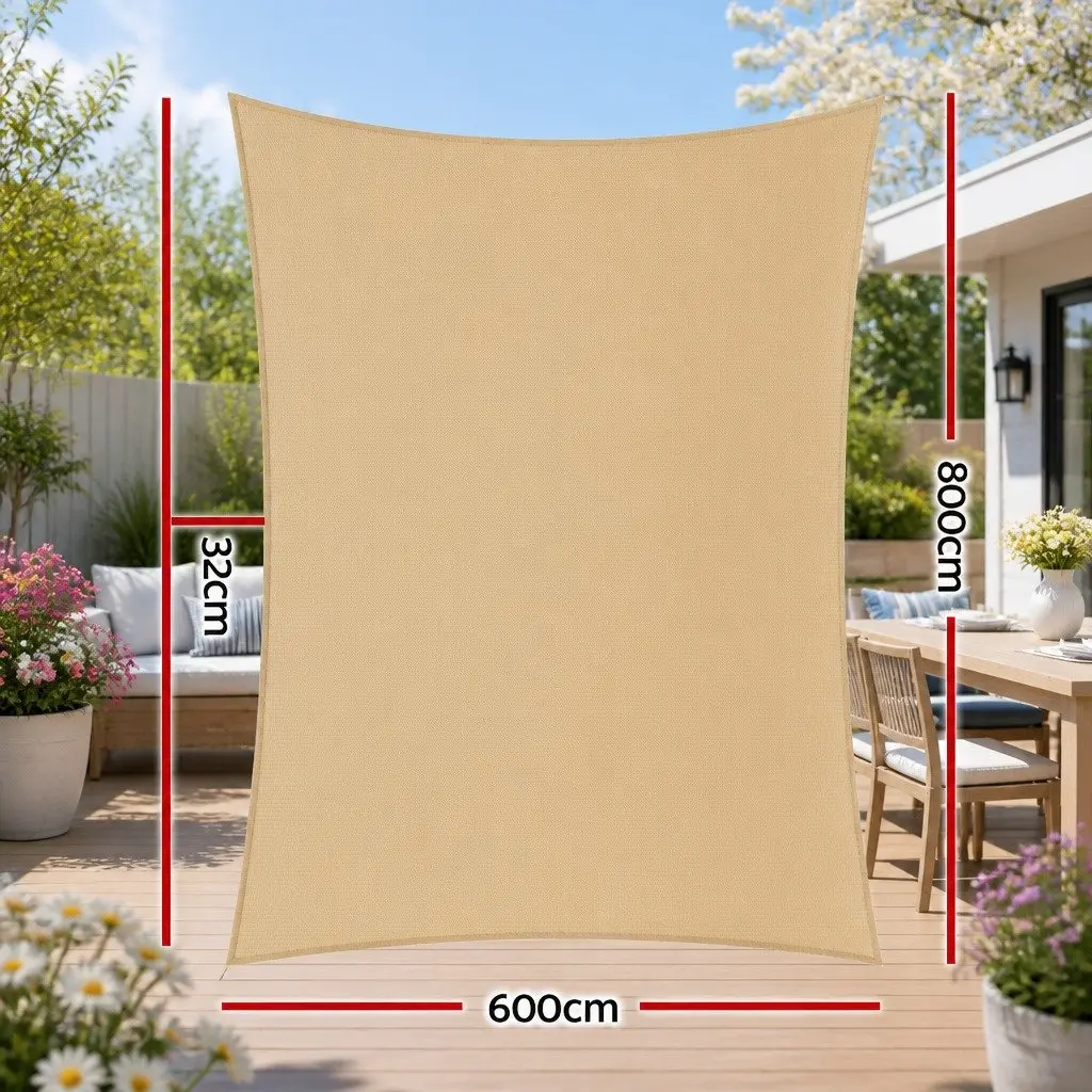 Rectangle Shade Sail Sand 6x8m UV Protection Commercial Grade Polyethylene Fabric Outdoor Patio Pool Sunshade