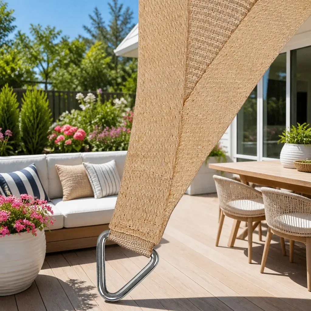 Rectangle Shade Sail Sand 6x8m UV Protection Commercial Grade Polyethylene Fabric Outdoor Patio Pool Sunshade
