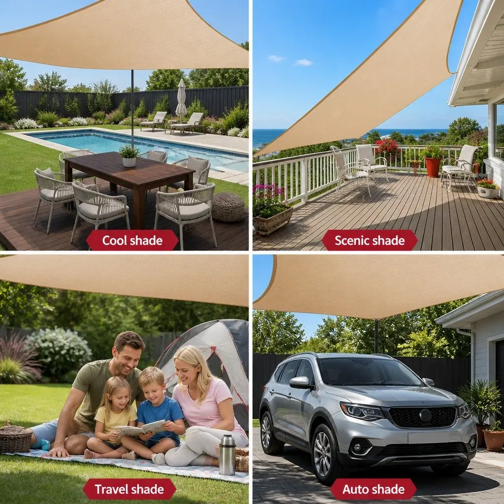 Rectangle Shade Sail Sand 6x8m UV Protection Commercial Grade Polyethylene Fabric Outdoor Patio Pool Sunshade