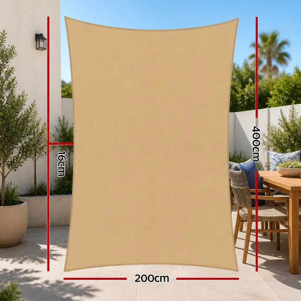 Waterproof Shade Sail Sand 2x4m Rectangle UV Block Outdoor Canopy