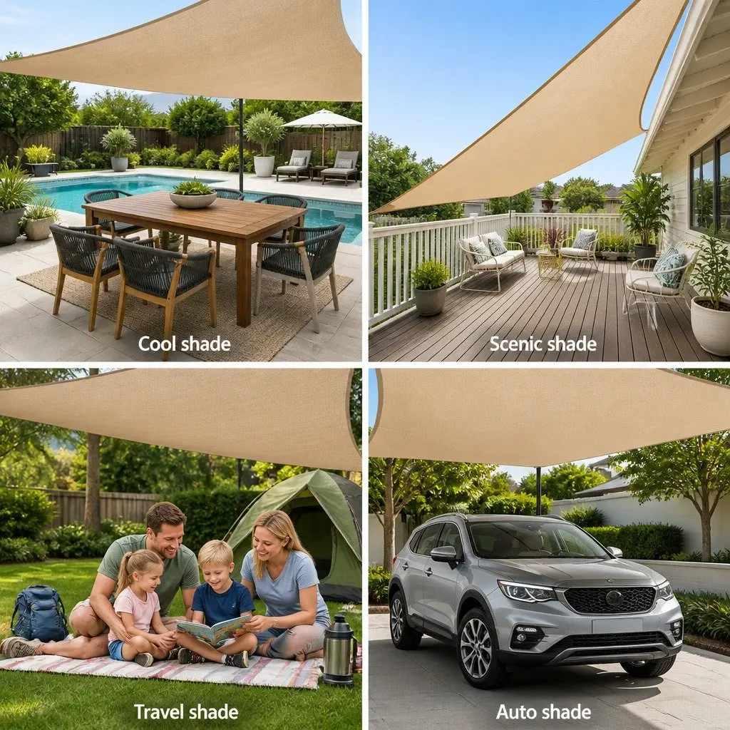 Waterproof Shade Sail Sand 2x4m Rectangle UV Block Outdoor Canopy