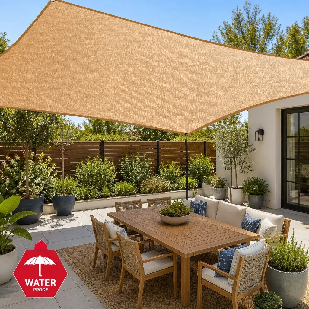 Waterproof Shade Sail Sand 2x4m Rectangle UV Block Outdoor Canopy