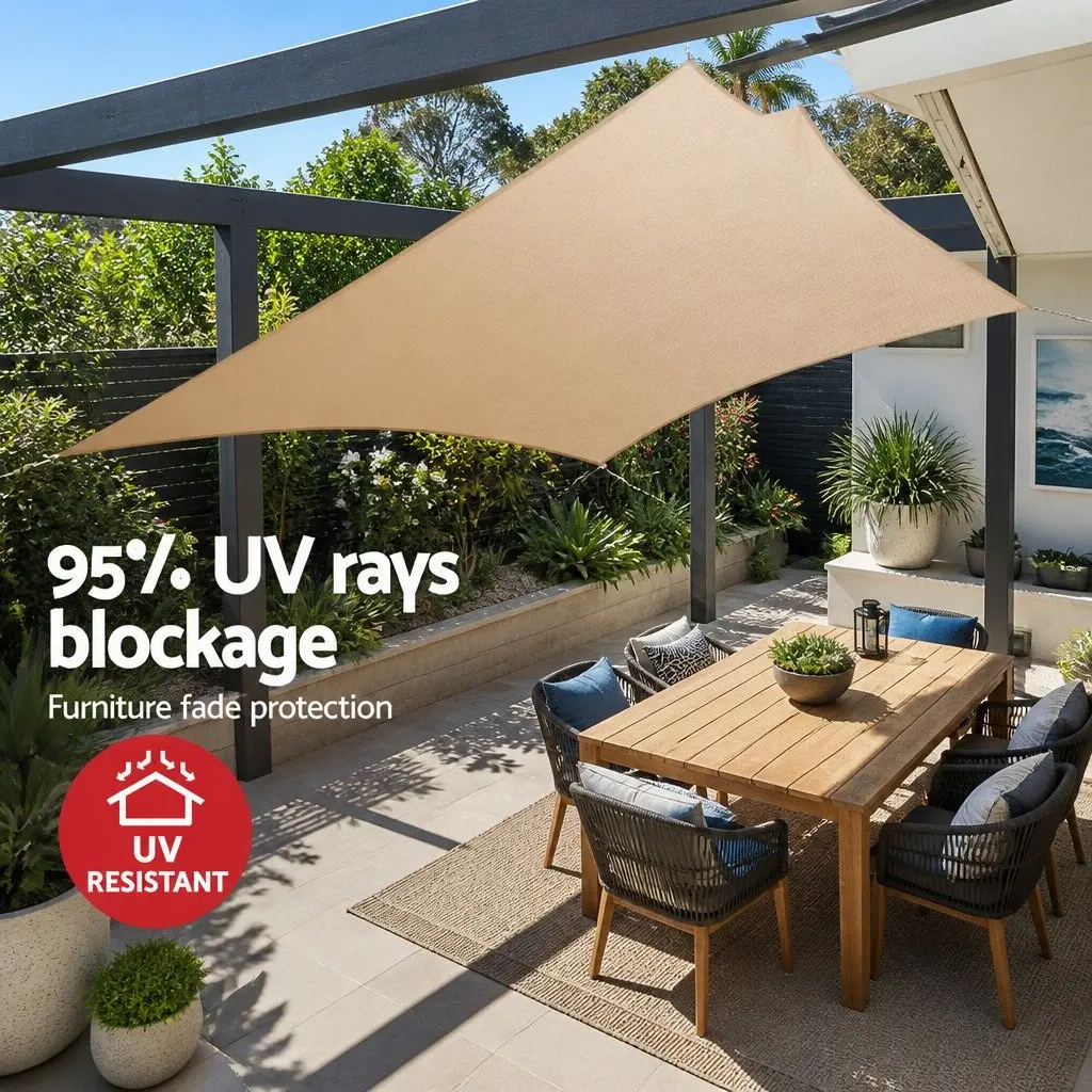 Waterproof Shade Sail Sand 2x4m Rectangle UV Block Outdoor Canopy