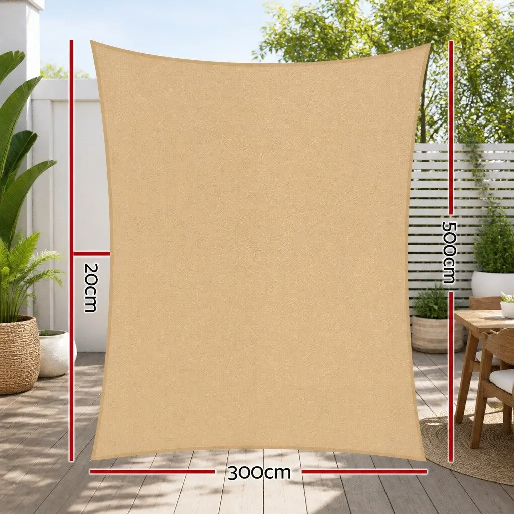 Waterproof Shade Sail Sand 3x5m Rectangle UV Protection Outdoor Patio Garden