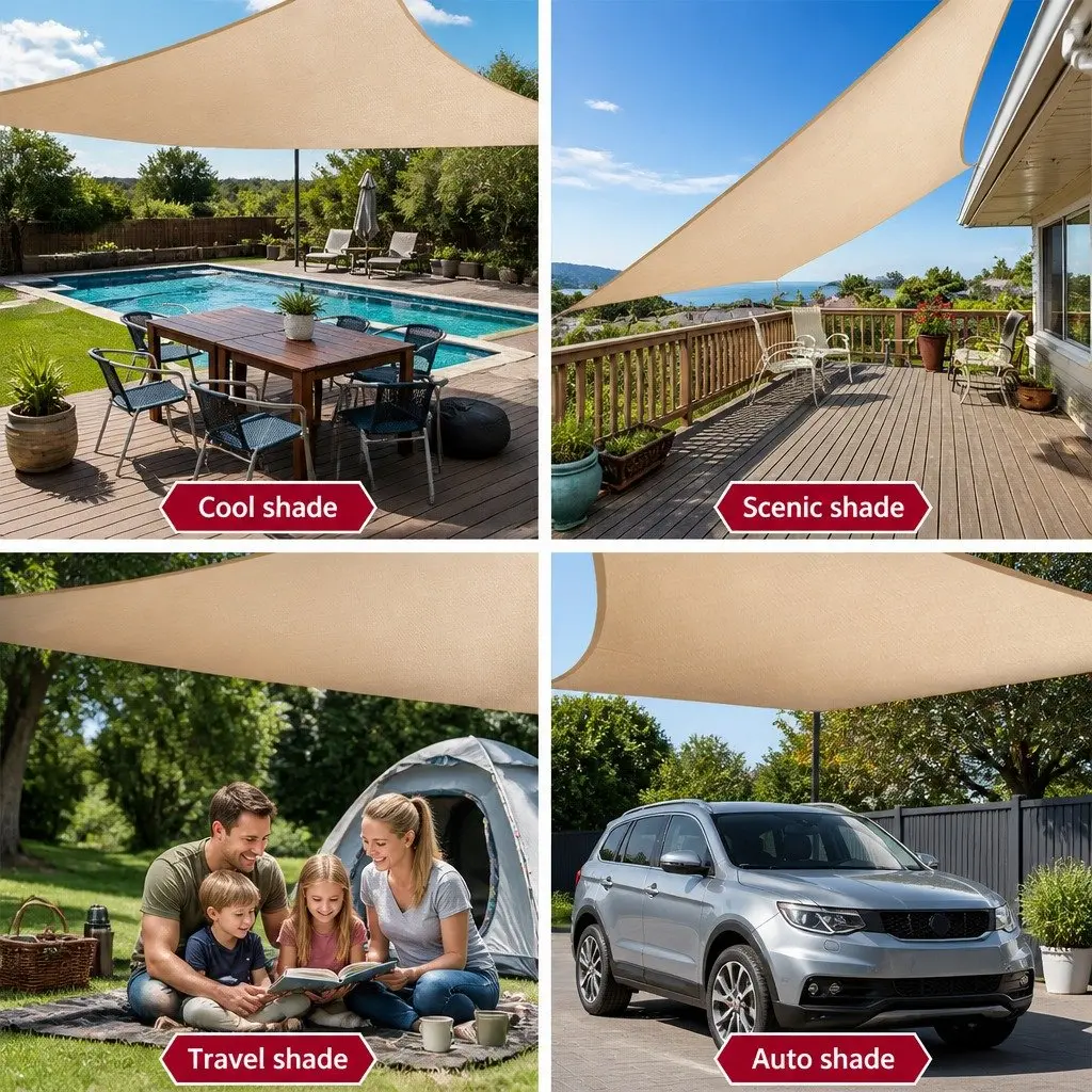 Waterproof Shade Sail Sand 3x5m Rectangle UV Protection Outdoor Patio Garden