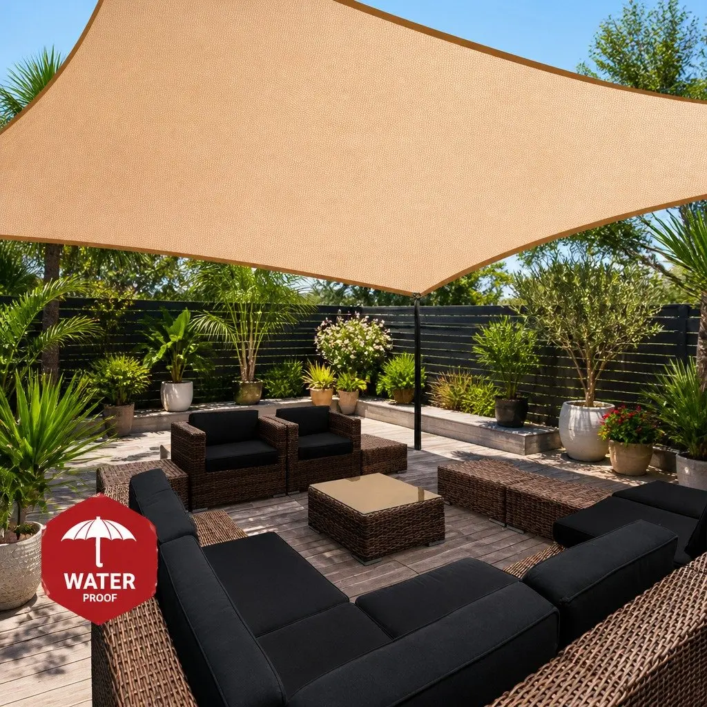 Waterproof Shade Sail Sand 3x5m Rectangle UV Protection Outdoor Patio Garden