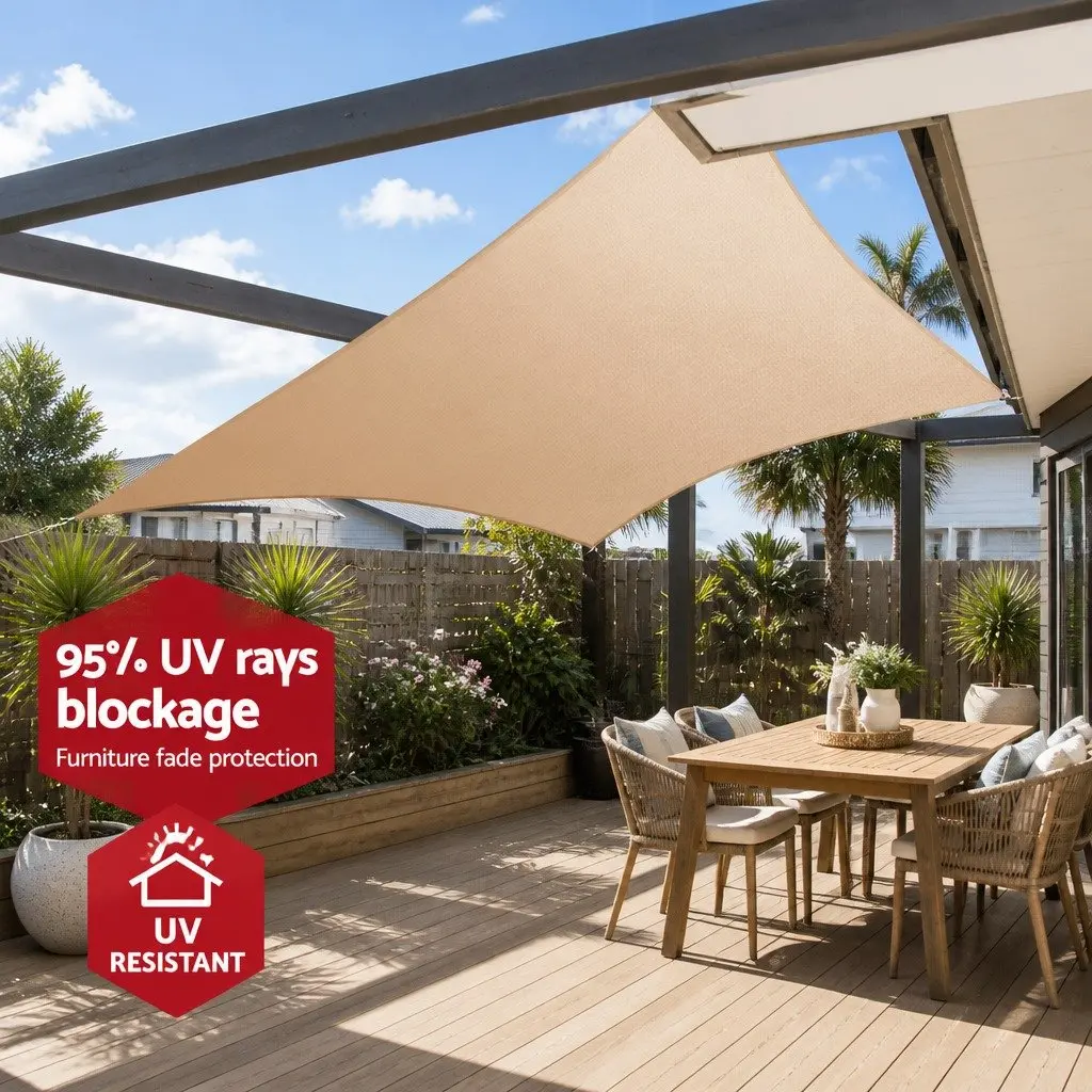 Waterproof Shade Sail Sand 3x5m Rectangle UV Protection Outdoor Patio Garden