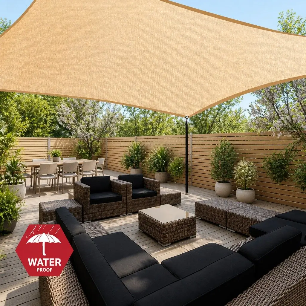 Rectangle Shade Sail Sand 4x6m Waterproof UV Blockage Outdoor Patio Pool Coverage