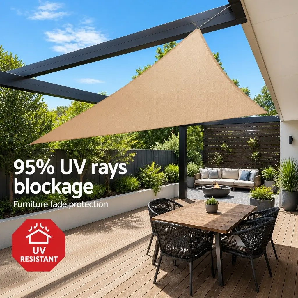 Shade Sail Sand Beige 5x5x5m Waterproof UV Protection Outdoor Patio Pool Sunshade