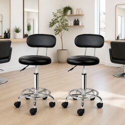 Salon Stool Swivel Chair with Backrest Adjustable Height Castor Wheels Black