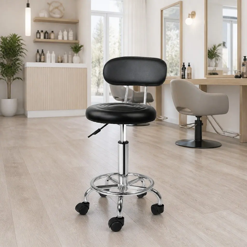 Salon Stool Black Adjustable Height Swivel Chair with Backrest