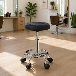 Salon Stool Round Swivel Chair Black Adjustable Height Gas Lift Castor Wheels