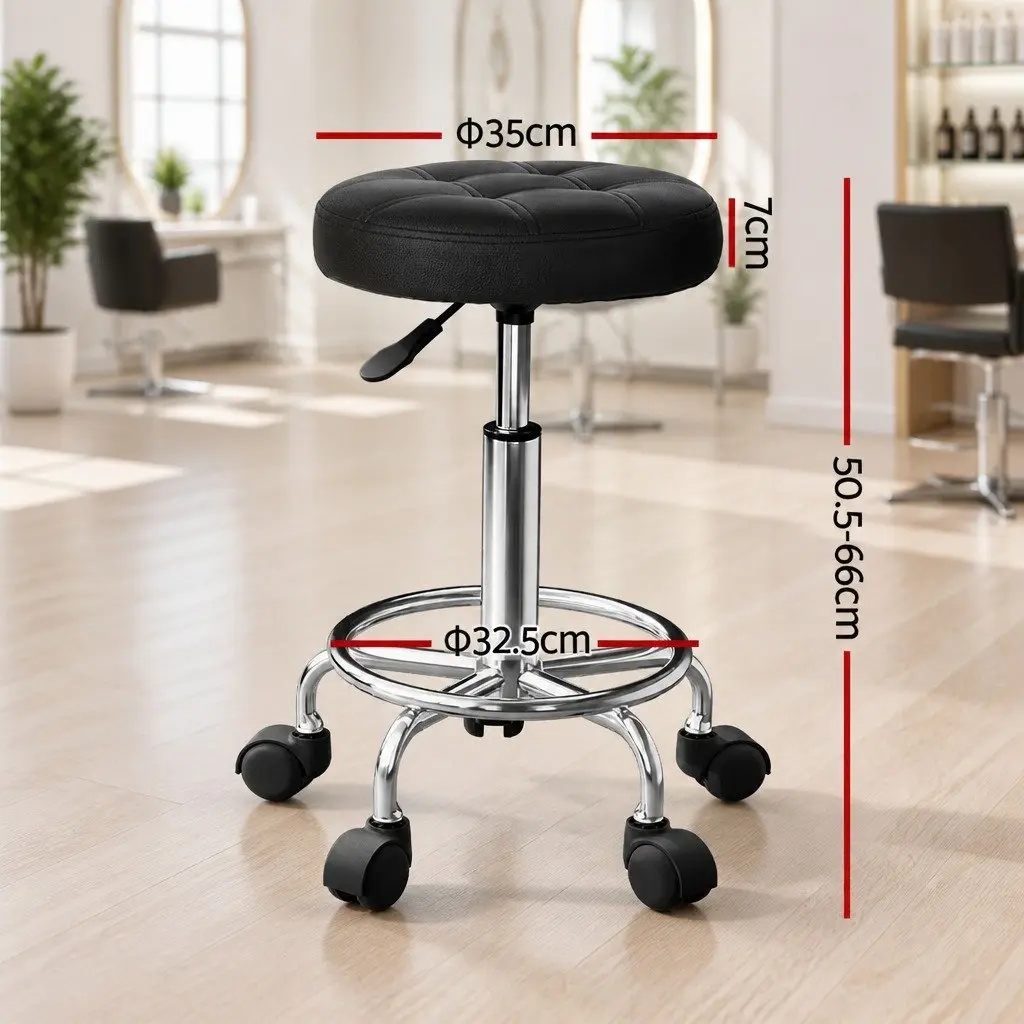 Salon Stool Black Round Adjustable Height Swivel Chair with Gas Lift and Castor Wheels