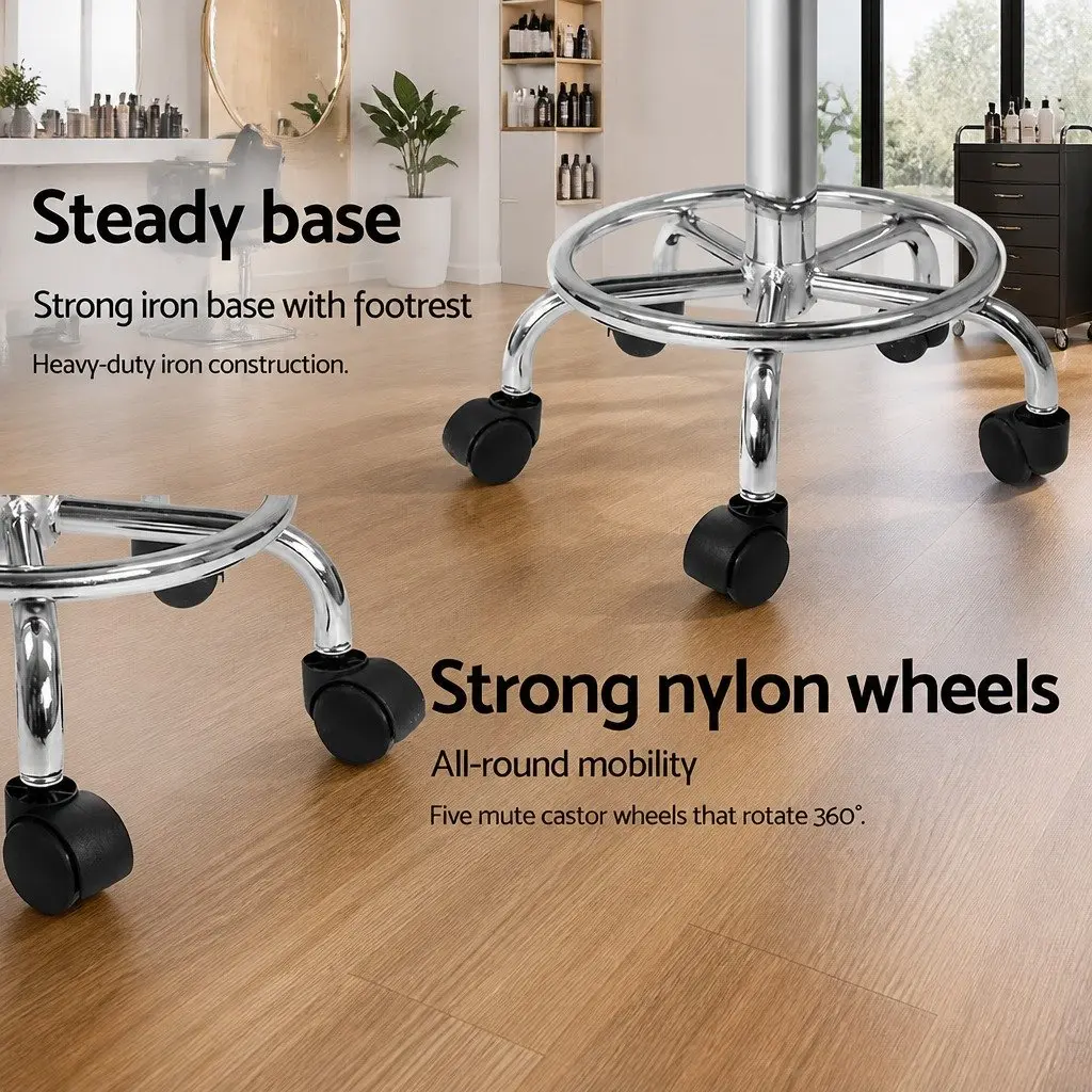 Salon Stool White Saddle Seat 360° Rotatable Adjustable Height PU Leather