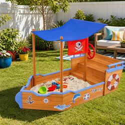 Kids Wooden Boat Sandbox with Canopy - Fun Guaranteed