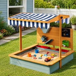 Compact Kids Sandbox With Canopy, Perfect For Backyards