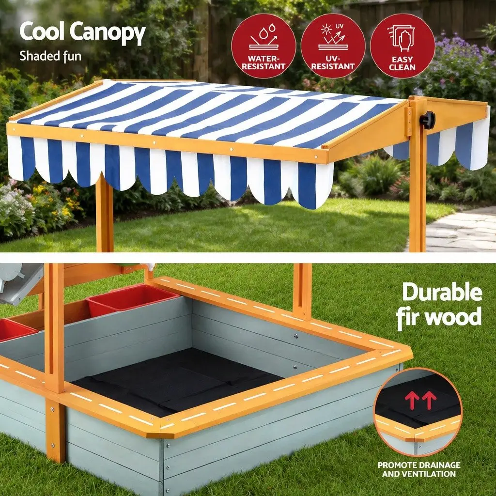 Kids Sandbox With Canopy Green Wooden Sandpit Outdoor Play Equipment 110cm