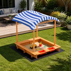 Kids Wooden Sandbox with Canopy - Compact & Fun