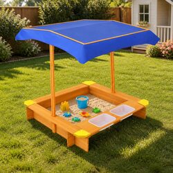 Kids Sandbox with Canopy Water Basin Outdoor Sand Pit Play Equipment 103cm