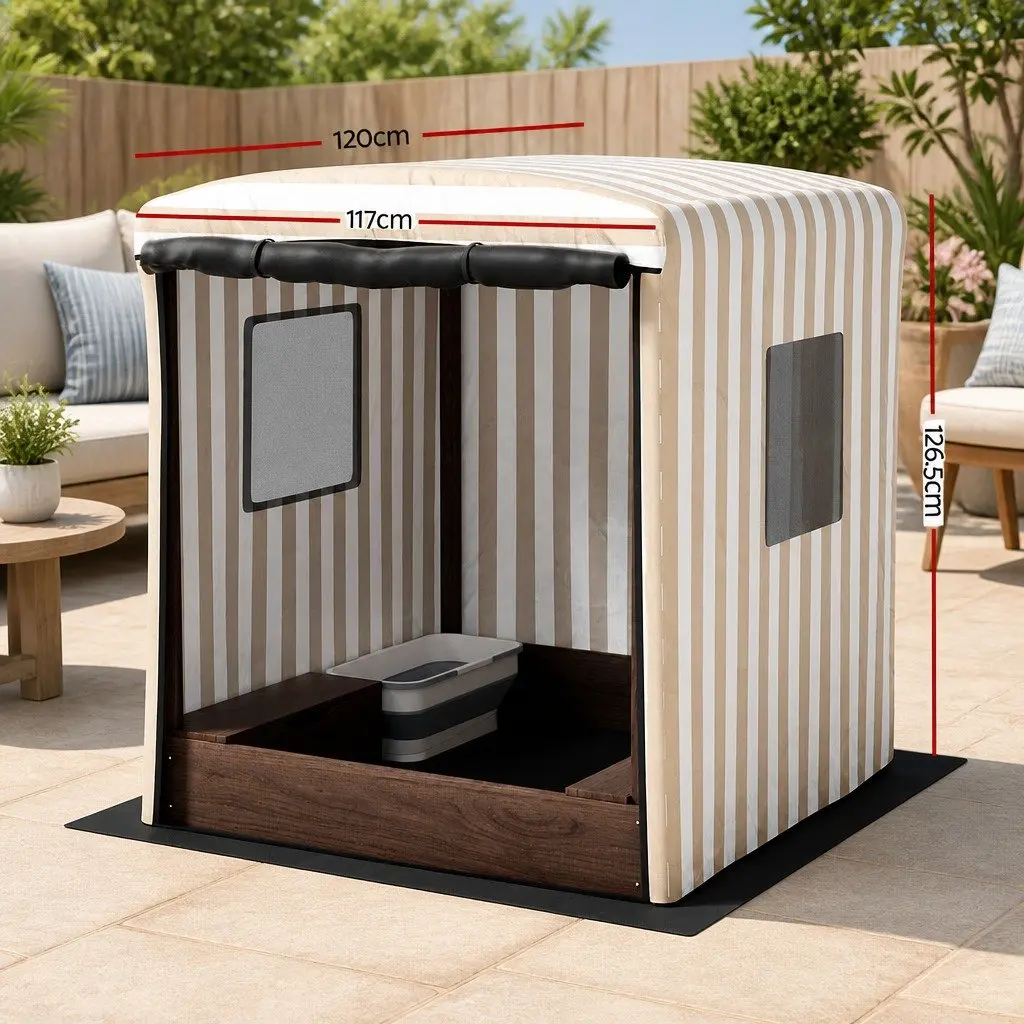 Wooden Sandbox Brown 120cm Water-Resistant Canopy Roll-Up Mesh Window