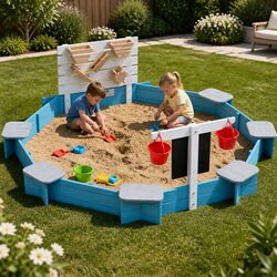 Compact and Engaging Kids Wooden Sandpit