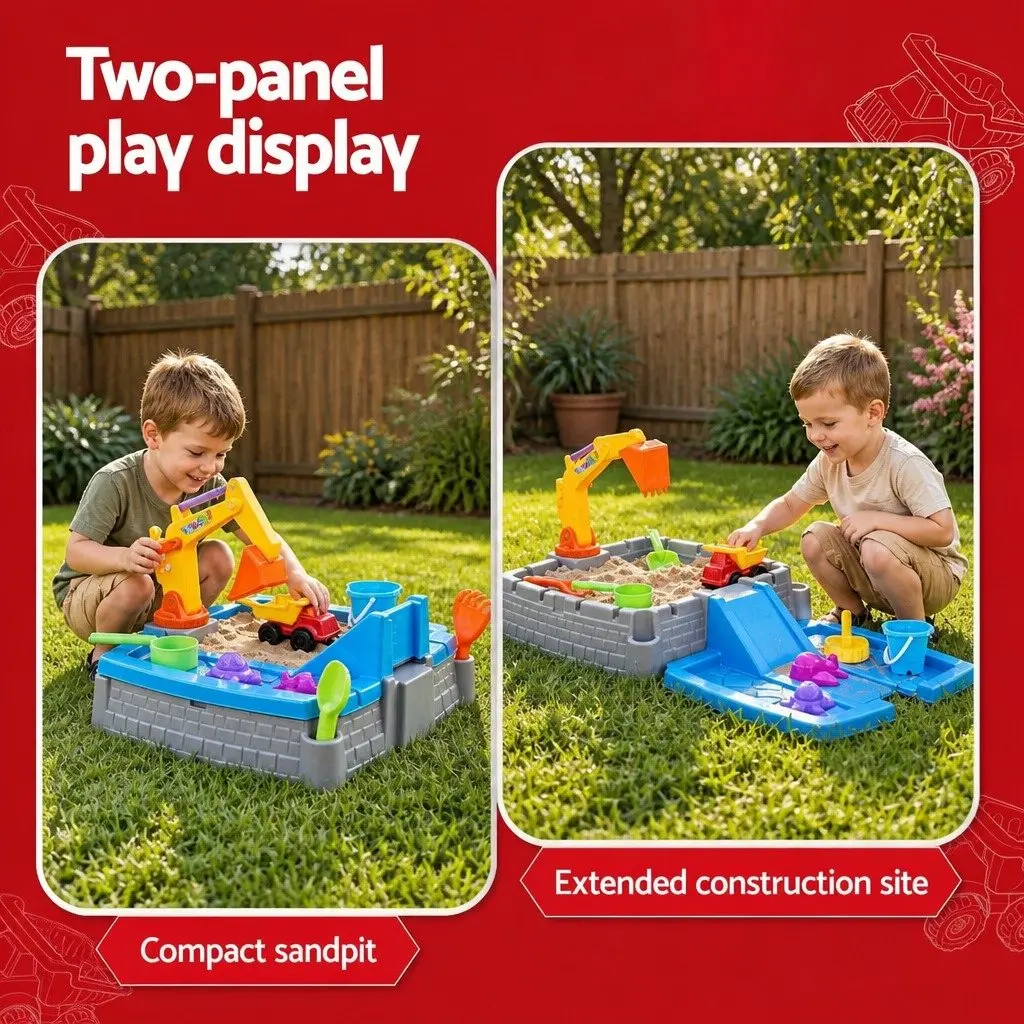 Kids 2-in-1 Sandpit Water Table Multicoloured Extendable Interactive Excavator Sensory Play Toy