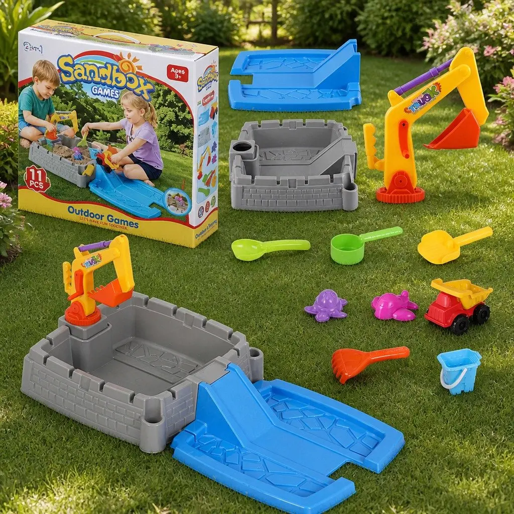 Kids 2-in-1 Sandpit Water Table Multicoloured Extendable Interactive Excavator Sensory Play Toy