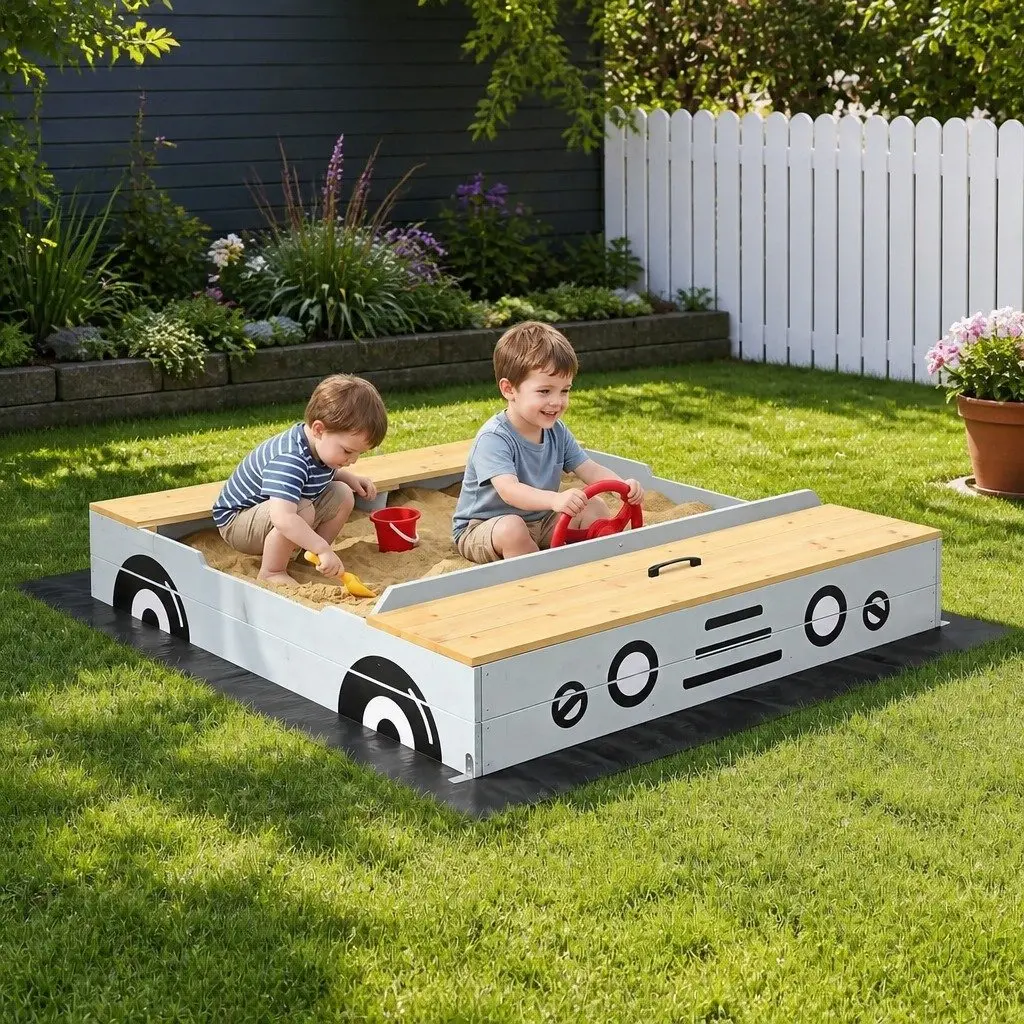 Wooden Car Sandbox for Kids’ Outdoor Play