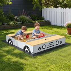 Compact Wooden Car Sandbox for Kids’ Outdoor Play