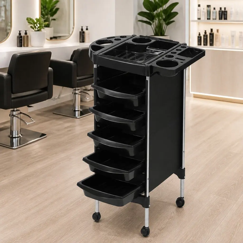 Salon Trolley Cart Black 6 Tier Rolling Storage Mobile for Hairdressing Beauty Spa Styling