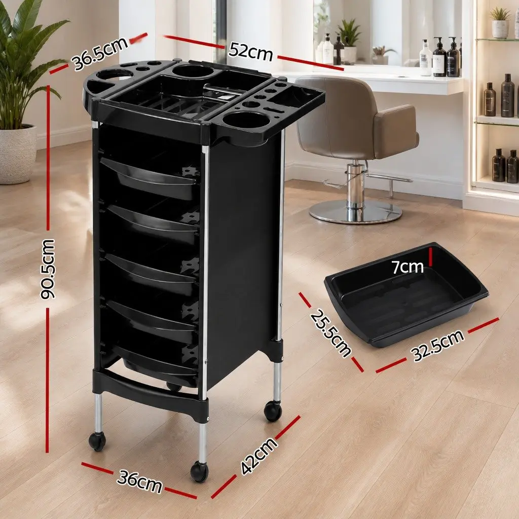 Salon Trolley Cart Black 6 Tier Rolling Storage Mobile for Hairdressing Beauty Spa Styling