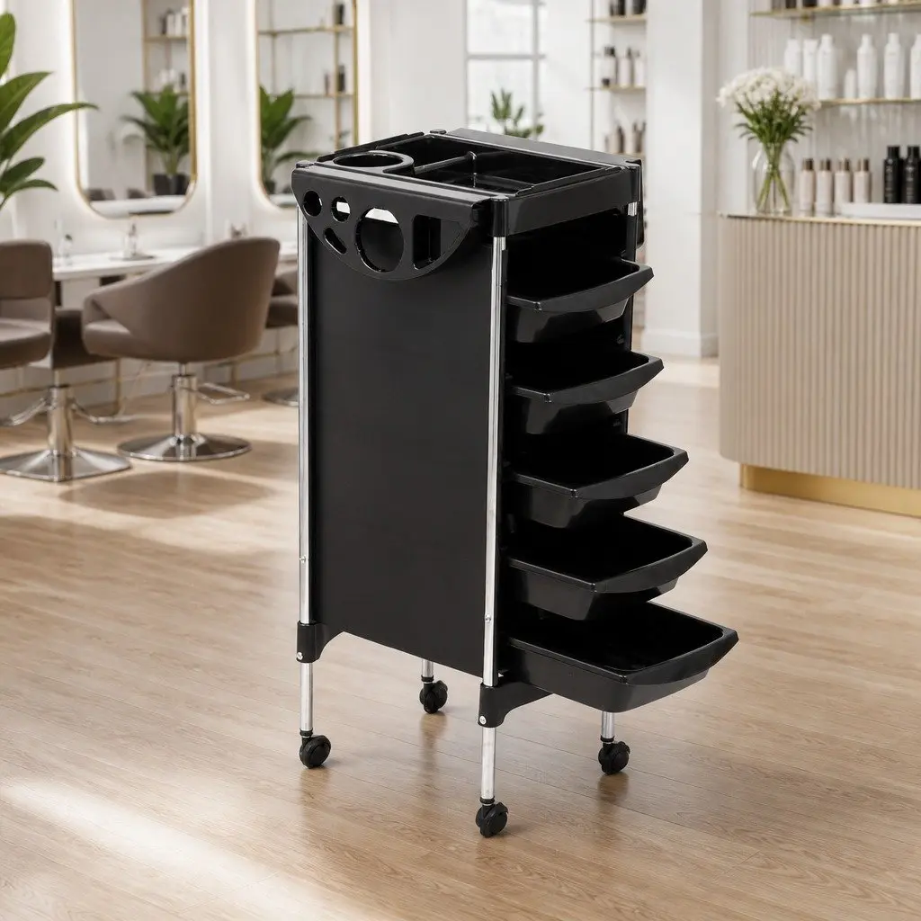 Salon Trolley Cart Black 6 Tier Rolling Storage Mobile for Hairdressing Beauty Spa Styling