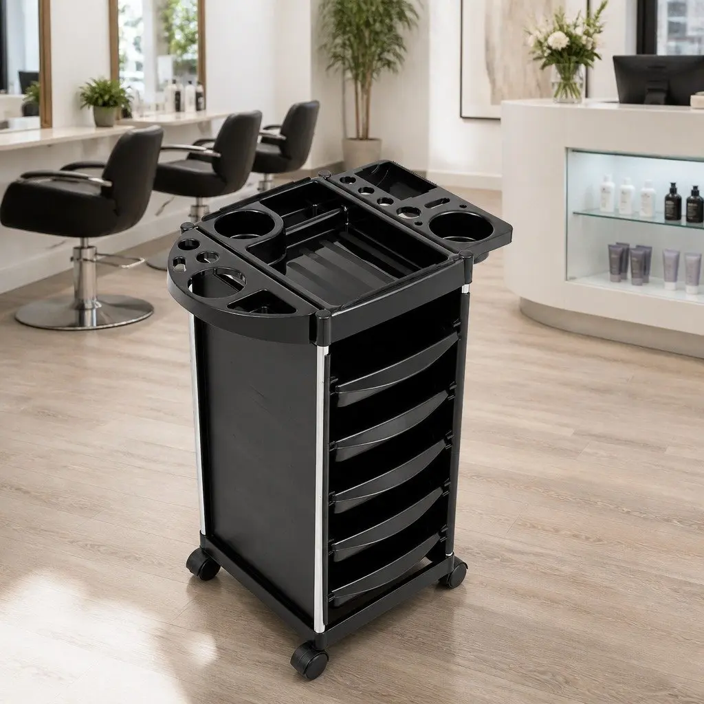 Salon Trolley Cart Black 6 Tier Rolling Storage Mobile for Hairdressing Beauty Spa Styling