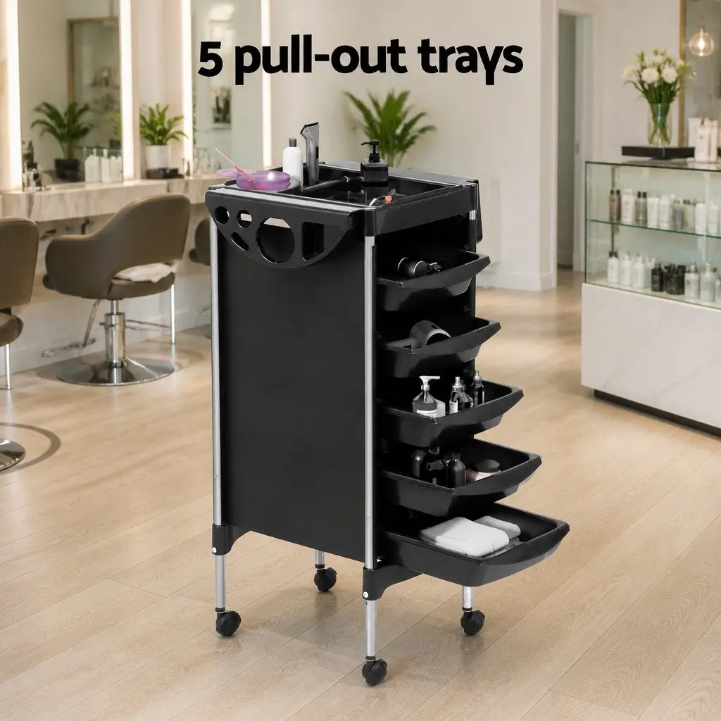 Salon Trolley Cart Black 6 Tier Rolling Storage Mobile for Hairdressing Beauty Spa Styling