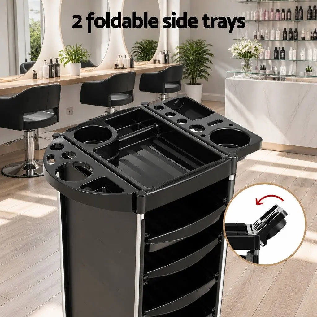 Salon Trolley Cart Black 6 Tier Rolling Storage Mobile for Hairdressing Beauty Spa Styling