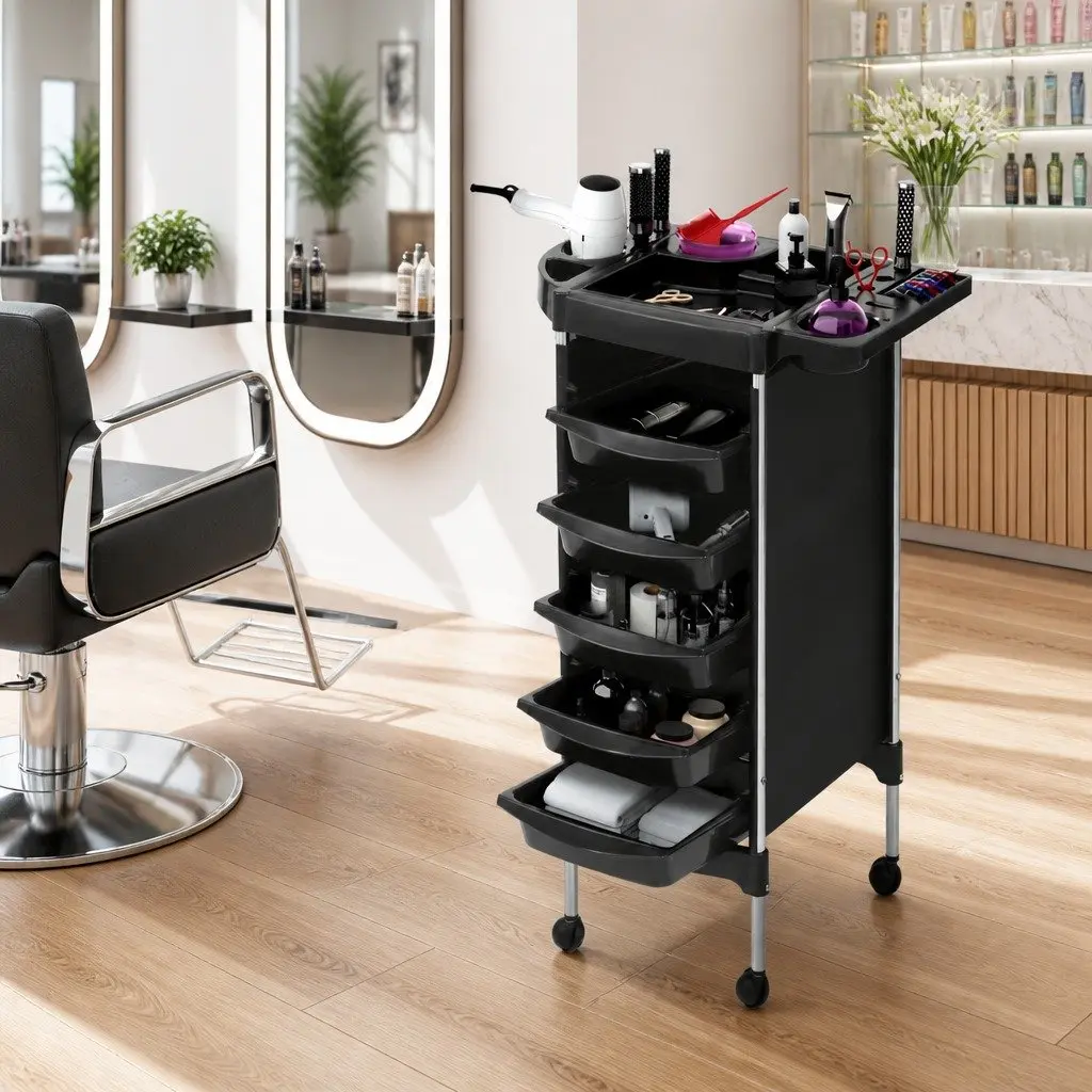 Salon Trolley Cart Black 6 Tier Rolling Storage Mobile for Hairdressing Beauty Spa Styling