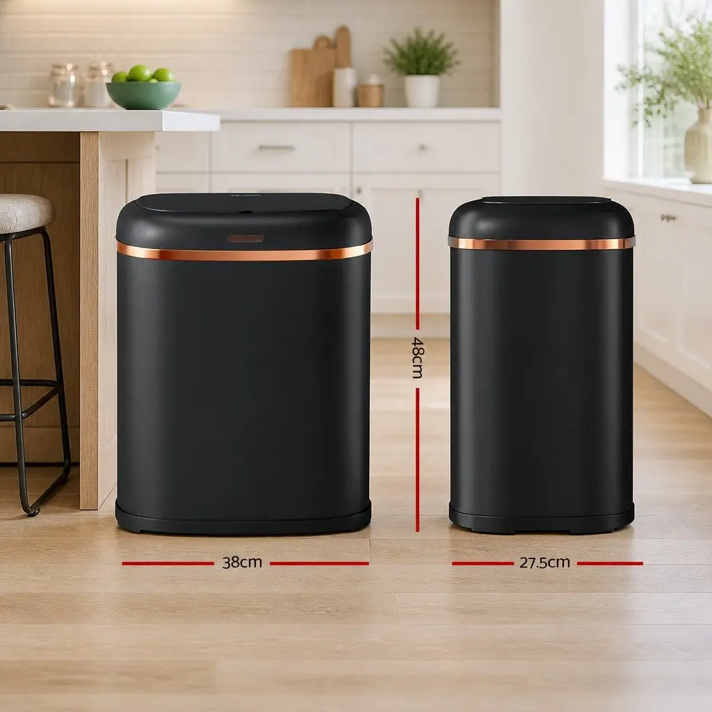 Automatic Rubbish Bin Black 38L Motion Sensor Hands-Free Silent Operation
