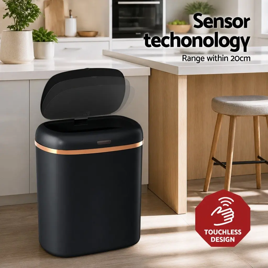 Automatic Rubbish Bin Black 38L Motion Sensor Hands-Free Silent Operation