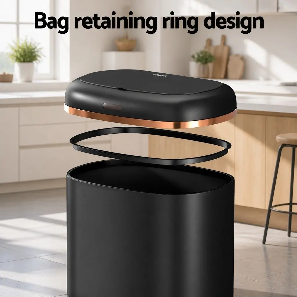 Automatic Rubbish Bin Black 38L Motion Sensor Hands-Free Silent Operation