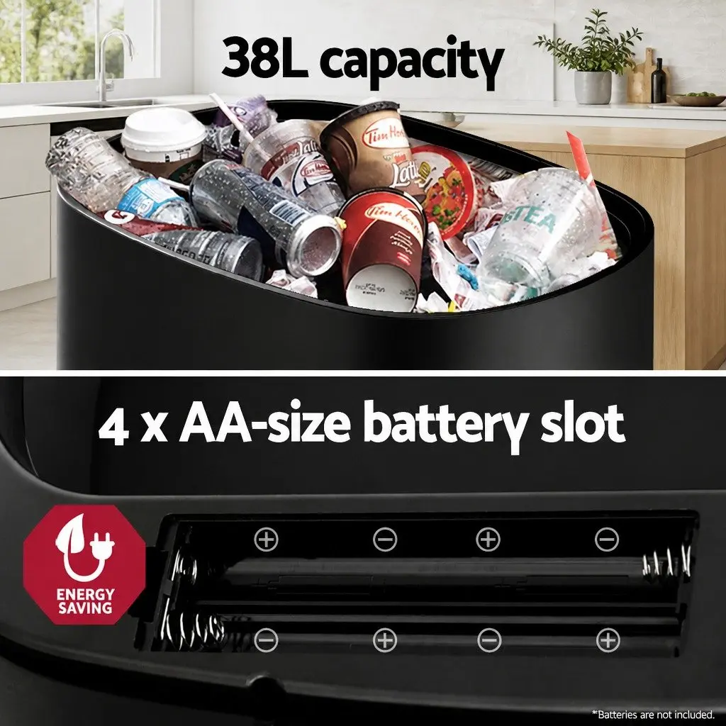 Automatic Rubbish Bin Black 38L Motion Sensor Hands-Free Silent Operation
