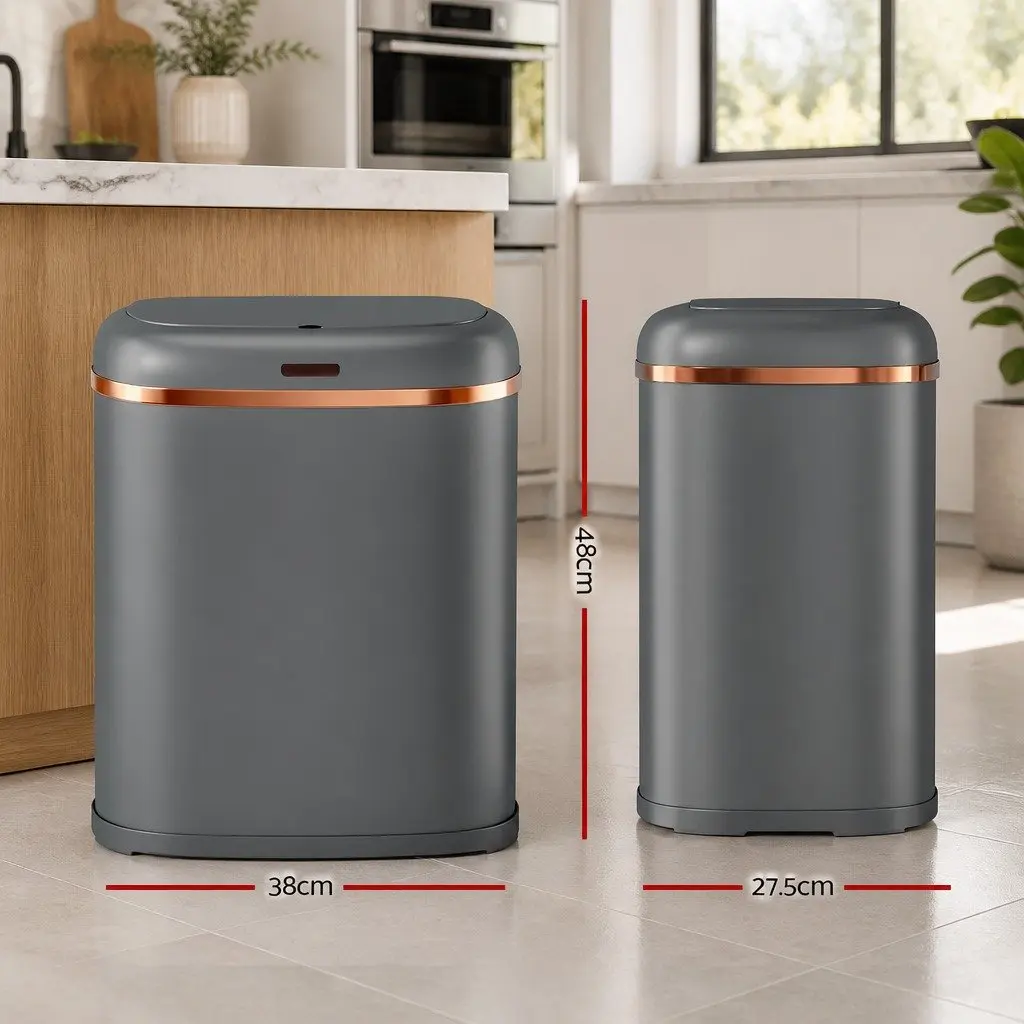 Automatic Bin Grey 38L Motion Sensor Hands-Free Kitchen Rubbish Trash Can